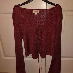 Red Knit Tie-Front Sweater